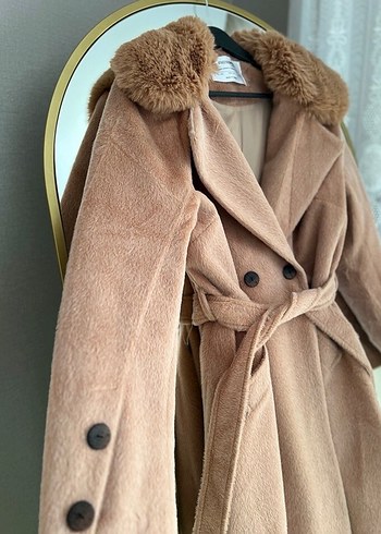 Yakası kürklü Kaşmir Kaşe Uzun Kadın Kaban - Görsel 3