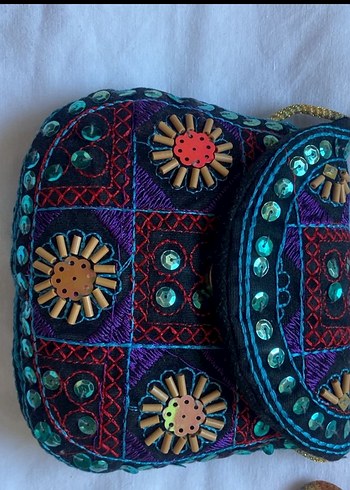 Renkli İşlemeli Boncuklu Bohem Kadın Çapraz Çanta - Görsel 2