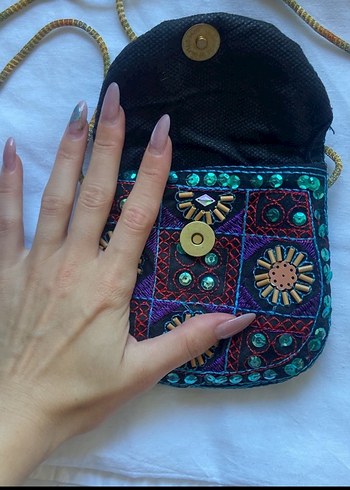 Renkli İşlemeli Boncuklu Bohem Kadın Çapraz Çanta - Görsel 3