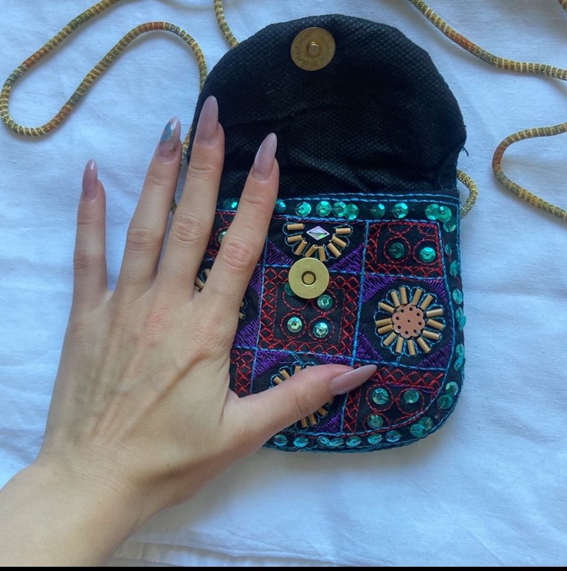 Renkli İşlemeli Boncuklu Bohem Kadın Çapraz Çanta - Görsel 3