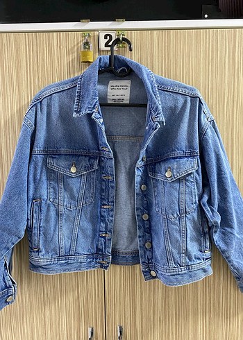 s Beden Düğmeli Mavi Kadın Denim Ceket