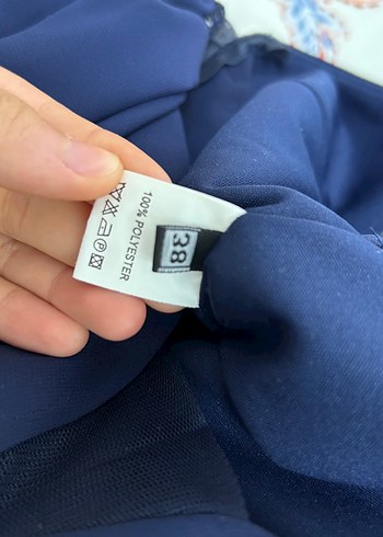 36 Beden Lacivert Uzun Kollu Drapeli Abiye Elbise