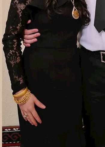 Diğer Uzun Kollu Siyah Gotik Nakışlı Elbise