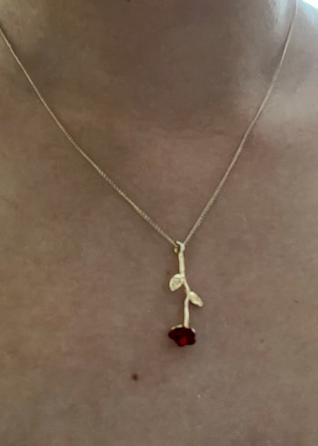 Altın Renkli Gül Detaylı Midi Kolye - Görsel 2