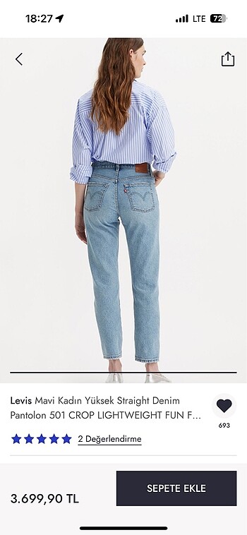 27 Beden Levis 501 Original Jean 27/28