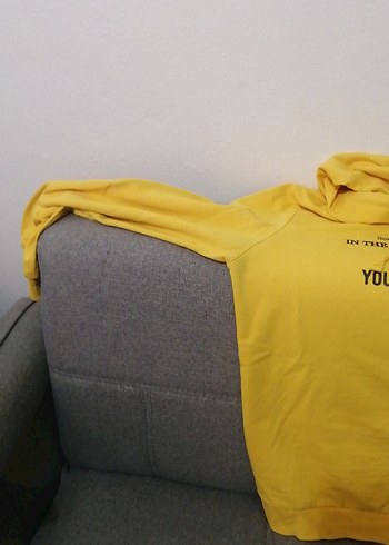 Kapüşonlu Sarı Kadın Sweatshirt - Görsel 3