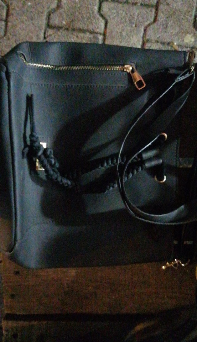 Siyah Deri Fermuarlı Biker Kadın Çanta - Görsel 2