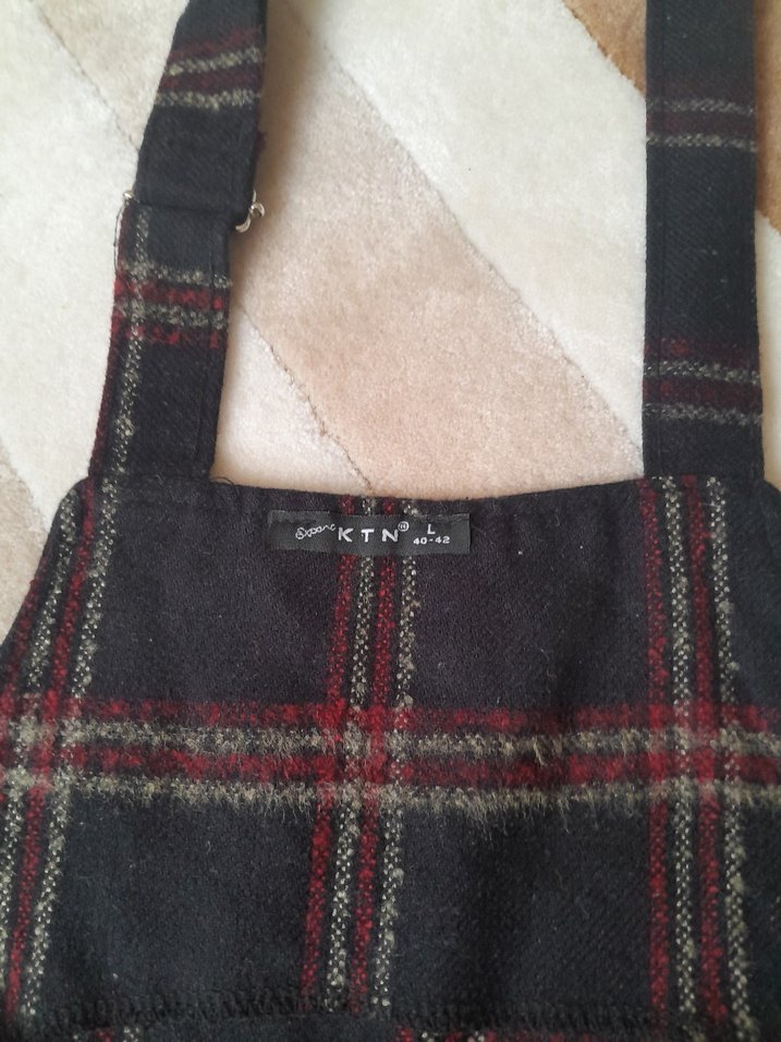 Kareli, Askılı, Bol Kesim Kadın - Görsel 5