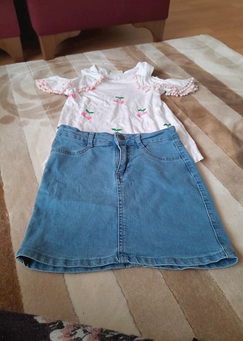 Kız Çocuk Pembe Nakışlı Fırfırlı Tişört Kont etek tisot - Görsel 4