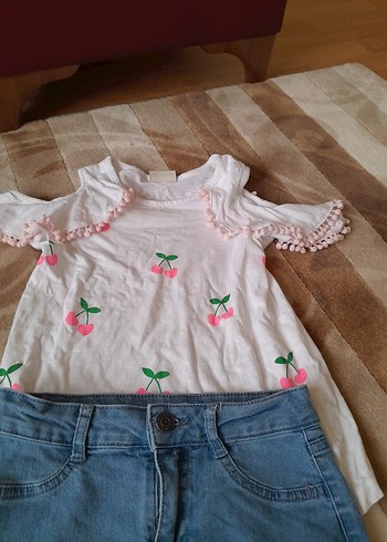 Kız Çocuk Pembe Nakışlı Fırfırlı Tişört Kont etek tisot - Görsel 3