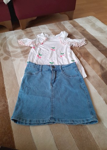 Kız Çocuk Pembe Nakışlı Fırfırlı Tişört Kont etek tisot - Görsel 2