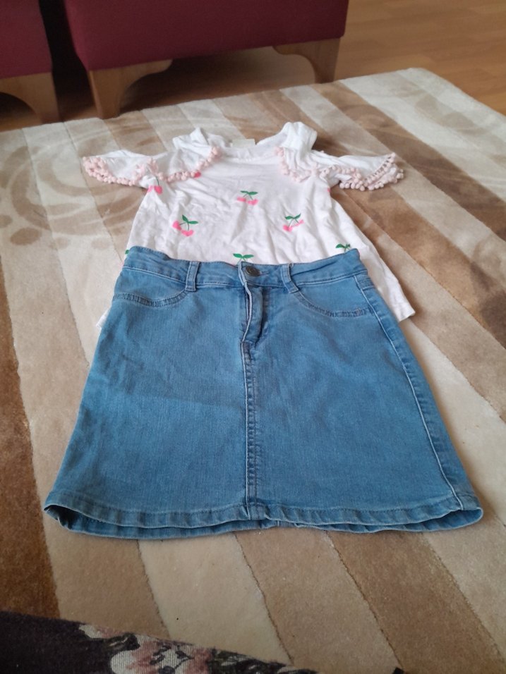 Kız Çocuk Pembe Nakışlı Fırfırlı Tişört Kont etek tisot - Görsel 4