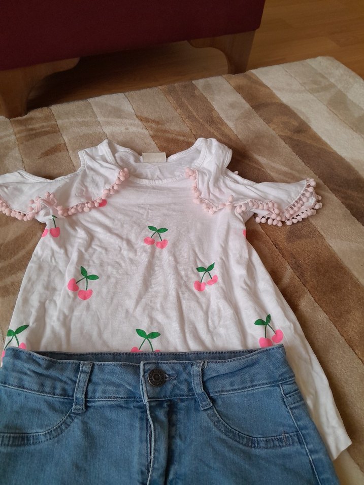 Kız Çocuk Pembe Nakışlı Fırfırlı Tişört Kont etek tisot - Görsel 3