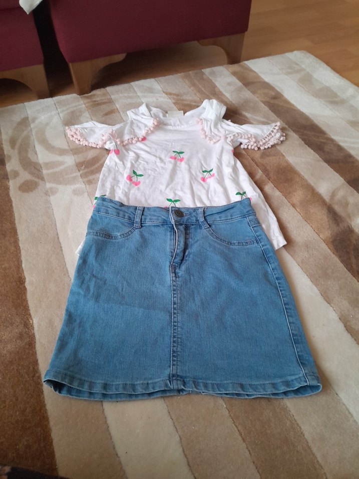 Kız Çocuk Pembe Nakışlı Fırfırlı Tişört Kont etek tisot - Görsel 2