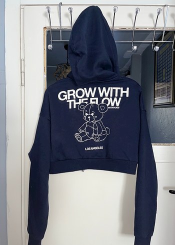 s Beden Fermuarlı Koyu Mavi Kadın Crop Hırka