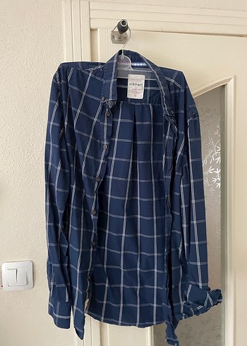 Mavi Ekoseli Uzun Kollu erkek  Keten Gömlek - Görsel 2