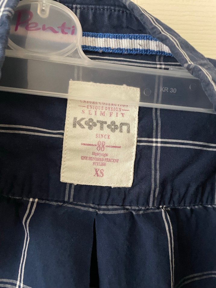 Mavi Ekoseli Uzun Kollu erkek  Keten Gömlek - Görsel 3