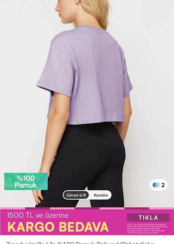 Trendyol & Milla Trendyolmilla Mor Pamuklu Loose Fit Crop Tişört