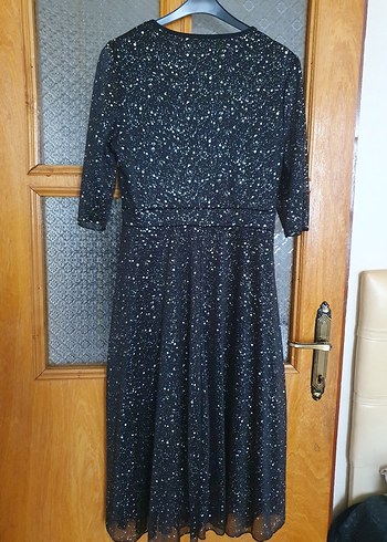 Siyah Simli V Yaka Uzun Abiye Elbise - Görsel 7