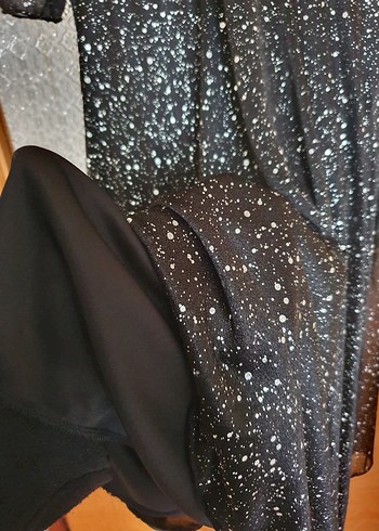 Siyah Simli V Yaka Uzun Abiye Elbise - Görsel 6