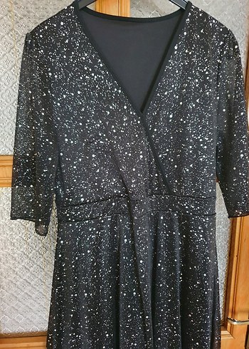 Siyah Simli V Yaka Uzun Abiye Elbise - Görsel 3