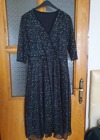 Siyah Simli V Yaka Uzun Abiye Elbise - Görsel 2