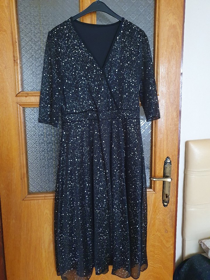 Siyah Simli V Yaka Uzun Abiye Elbise - Görsel 2