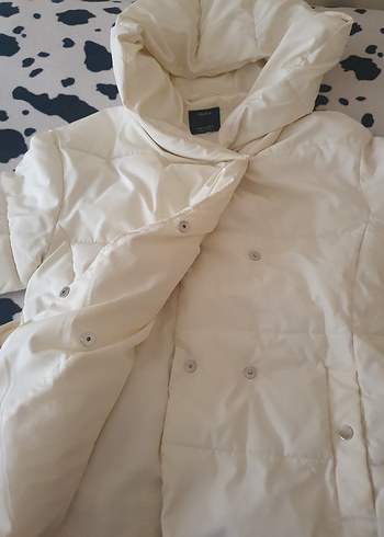 Düğmeli Beyaz Kışlık Mont - Görsel 5