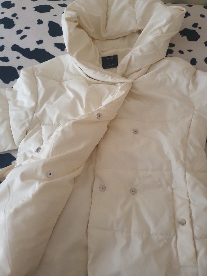 Düğmeli Beyaz Kışlık Mont - Görsel 5