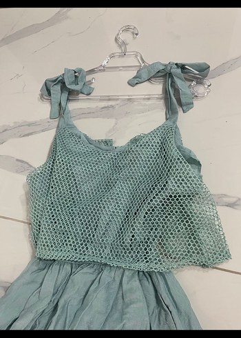 xl Beden Mint yeşili Bohem keten Elbise
