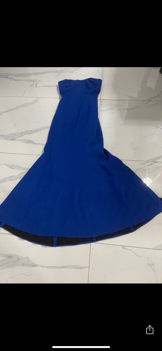 Uzun Mavi Drapeli Straplez Kadın Elbise - Görsel 4