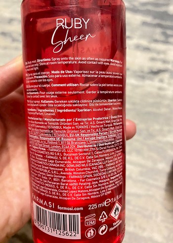 Farmasi Farmasi Ruby Sheer Vücut Spreyi 225 ml