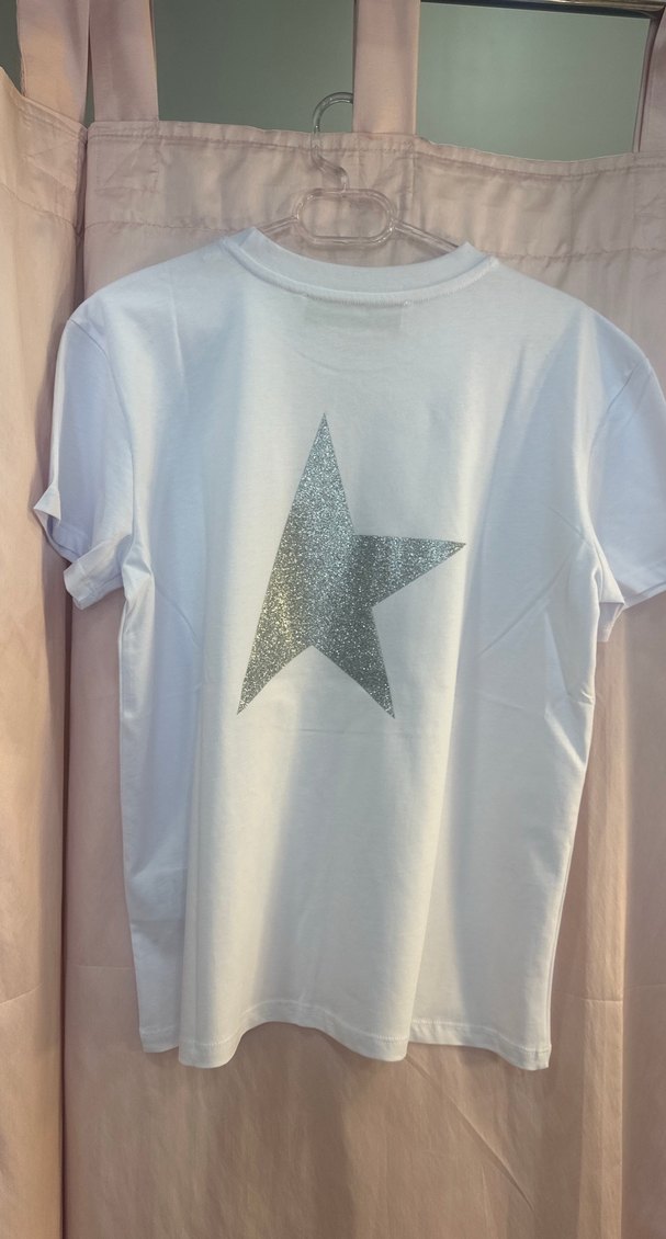 Beyaz STAR baskılı kısa kollu tişört - Görsel 4