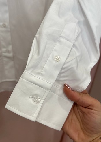 Kadın Beyaz Düğmeli Pamuklu Gömlek - Görsel 4