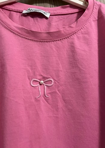 Pembe Oversize Basic Kadın Tişört - Görsel 3