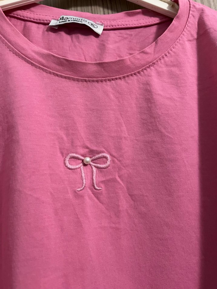 Pembe Oversize Basic Kadın Tişört - Görsel 3