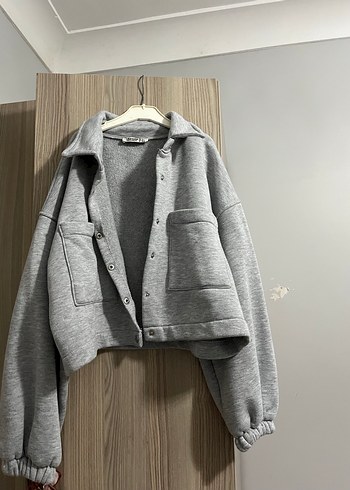 Gri Düğmeli Mini Kadın Sweatshirt - Görsel 3