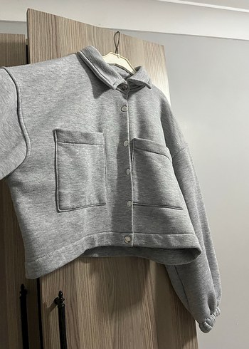 Gri Düğmeli Mini Kadın Sweatshirt - Görsel 2