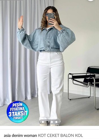 Asia Denim Kadın Balon Kol Kot Ceket - Görsel 2