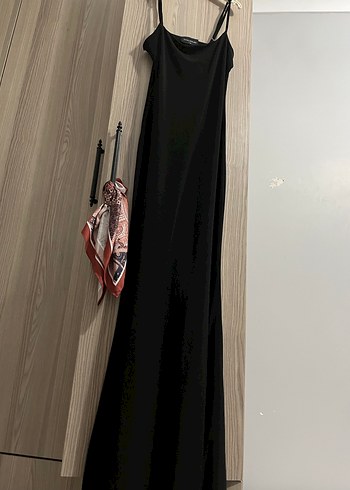 Uzun Drapeli İnce askılı maxi elbise - Görsel 2