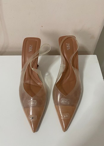 Şeffaf Bantlı Bej Stiletto