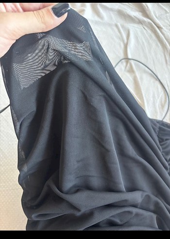 36 Beden Uzun Siyah Drapeli Straplez Gotik Elbise