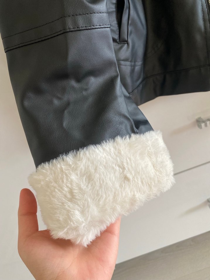 Siyah Deri, Kürklü Midi Kadın Ceket - Görsel 4
