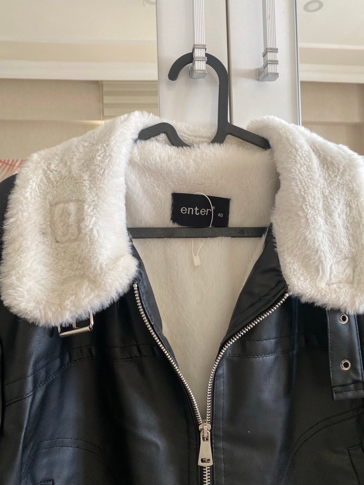 Siyah Deri, Kürklü Midi Kadın Ceket - Görsel 3