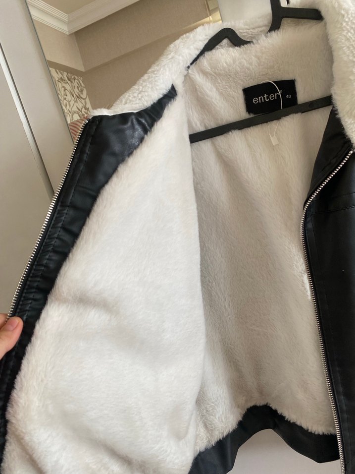 Siyah Deri, Kürklü Midi Kadın Ceket - Görsel 5