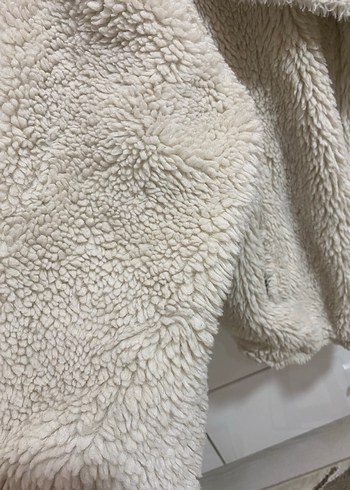 Bej Peluş Kadın Ceket Midi Boy - Görsel 4