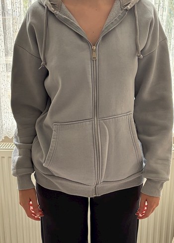 Gri Fermuarlı Kadın Sweatshirt