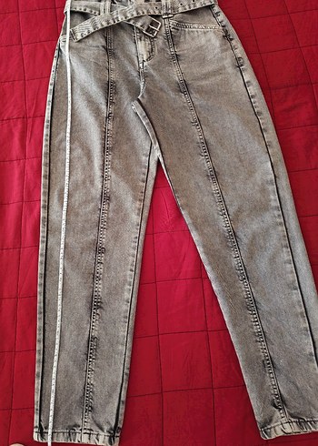 34 Beden gri Renk Tokalı Gri Denim Kadın Jean