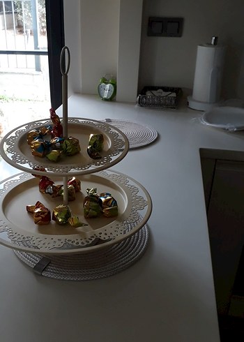 American Vintage Altın Renkli Katlı Servis Tabağı
