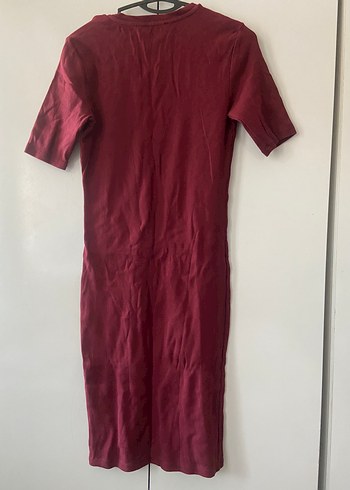 Bordo V Yaka Midi Triko Elbise